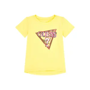 Sequin triangular logo stretch T-shirt for girls Guess image-0