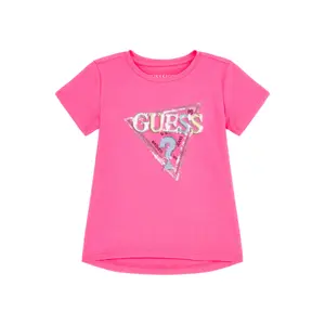Sequin triangular logo stretch T-shirt for girls Guess image-0