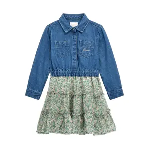 Long-sleeved baby girl dress Guess Mixed Fabric Adj. image-0