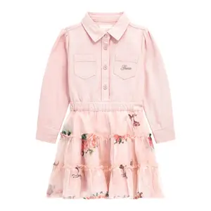Long-sleeved baby girl dress Guess Mixed Fabric Adj. image-0