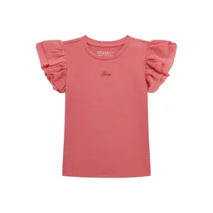 Ruffled chiffon T-shirt for baby girl Guess image-0