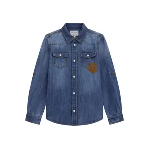 Adjustable Sleeve Denim Shirt for Kids Guess patches medium wash image-0