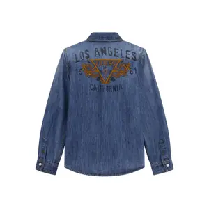 Adjustable Sleeve Denim Shirt for Kids Guess patches medium wash image-1