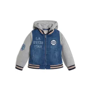 Kid's hooded denim jacket with zipper Guess image-0