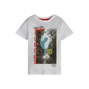 Organic flamed jersey t-shirt for kids Guess image-1