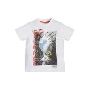 Organic flamed jersey t-shirt for kids Guess image-4