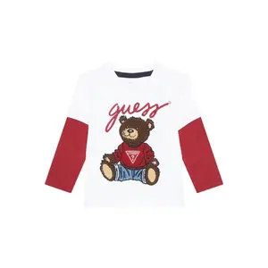 Children's long-sleeve round neck cotton T-shirt Guess image-0