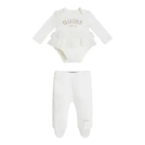 Baby girl's long-sleeved knitted bodysuit + velvet pants set Guess image-0