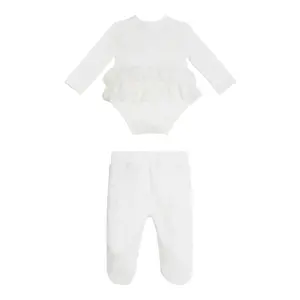 Baby girl's long-sleeved knitted bodysuit + velvet pants set Guess image-1