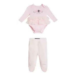 Baby girl's long-sleeved knitted bodysuit + velvet pants set Guess image-0