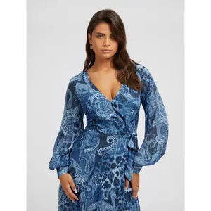 Vestido de embrulho comprido feminino Guess Nuovo Bahia image-5