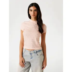 Basic kortärmad t-shirt med hög krage för kvinnor Guess All Over 4g image-1