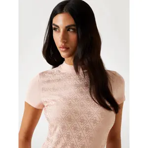 Basic kortärmad t-shirt med hög krage för kvinnor Guess All Over 4g image-4