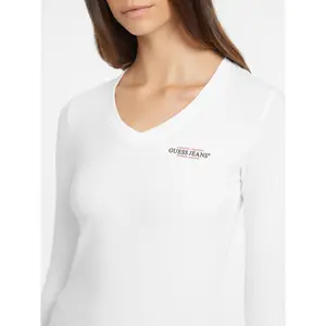 Camiseta de manga larga slim cuello pico mini América mujer Guess image-4