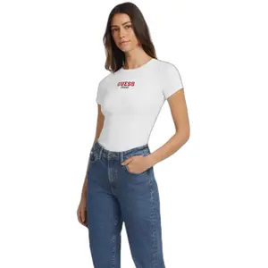 Slim ribbed embroidered T-shirt for women Guess image-1