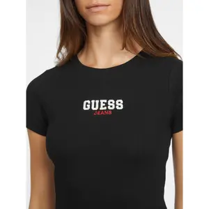T-shirt slim de malha canelada bordado para mulher Guess image-4