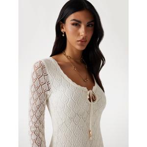 Långärmad formpressad klänning för kvinnor Guess Alba Pointelle image-4