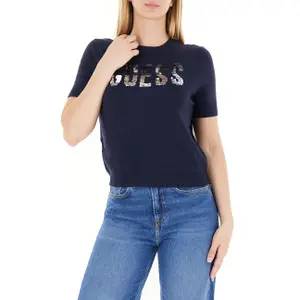 Rundhalsausschnitt T-Shirt mit kurzen Ärmeln für Damen Guess Layla boxy logo image-0