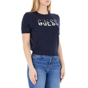 Rundhalsausschnitt T-Shirt mit kurzen Ärmeln für Damen Guess Layla boxy logo image-1