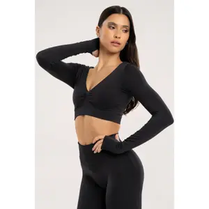 Long Sleeve Tops Women Gym Glamour Seamless open back image-1