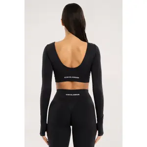 Long Sleeve Tops Women Gym Glamour Seamless open back image-2