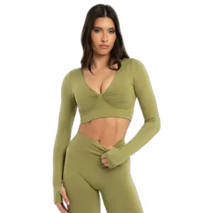 Long Sleeve Tops Women Gym Glamour Seamless open back image-0