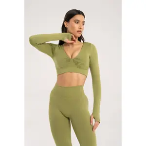 Long Sleeve Tops Women Gym Glamour Seamless open back image-1