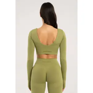 Long Sleeve Tops Women Gym Glamour Seamless open back image-2