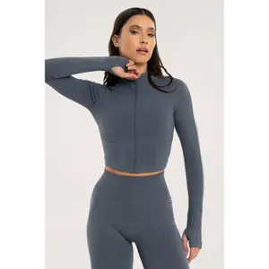 Women's Zipped Crop Sweatshirt Gym Glamour image-1
