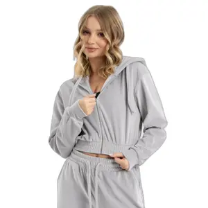 Sweatshirt zippée en velours femme Gym Glamour image-0
