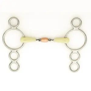 Mors 4 anneaux pour cheval double brisure avec rouleau en cuivre Happy Mouth