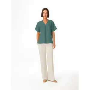 V-nyakú blúz női Haris Cotton Essentials Front Pleat