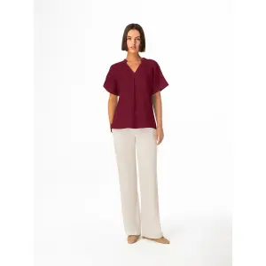 V-nyakú blúz női Haris Cotton Essentials Front Pleat