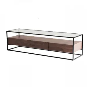 Metal TV unit with glass and walnut veneer, 3 drawers Zago Helix