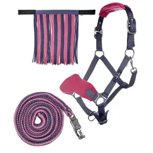 Headcollar til hest med longe og fluefringe HKM image-0