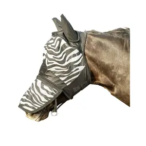 Fly Mask for Horse with Nasal Protection HKM Zebra image-0