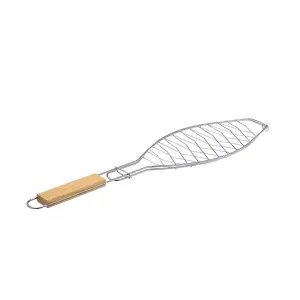 Metal Fish Barbecue Grill with Wooden Handle Homely image-1