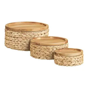 Wooden Storage Basket with Lid House Nordic Botofte (x3)