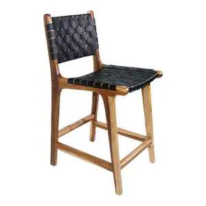 Leather counter chair with teak legs House Nordic Perugia image-0