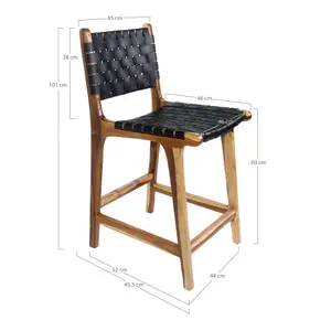 Leather counter chair with teak legs House Nordic Perugia image-1