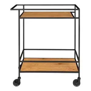 Bar trolley met 2 planken in eiken-look en zwarte poten House Nordic Vita image-0