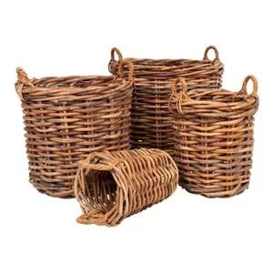 Rattan basket kubu, with handles, round House Nordic Burton image-0