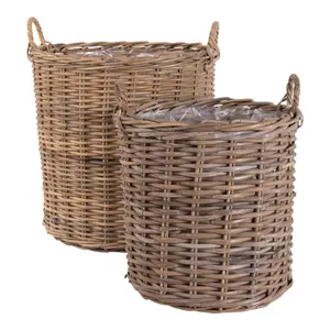 Kubu rattan storage basket with handles and interior in House Nordic Indo (x2)