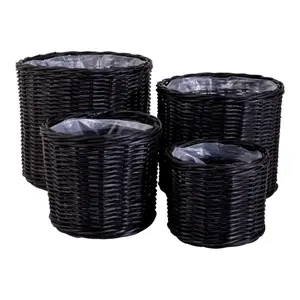 Round Kubu rattan storage basket, plastic interior House Nordic Bogor (x4) image-0