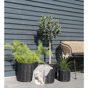 Round Kubu rattan storage basket, plastic interior House Nordic Bogor (x4) image-1