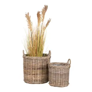 Round Kubu rattan storage basket with handles and plastic interior. House Nordic Gili (x2) image-1