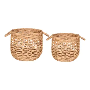Water hyacinth storage basket, with handles, round House Nordic Adra (x2) image-0