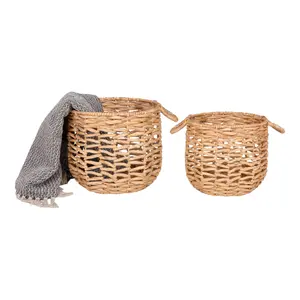 Water hyacinth storage basket, with handles, round House Nordic Adra (x2) image-1