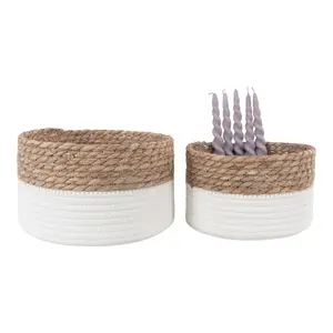 Cotton and rattan storage basket, round House Nordic Tanta (x2) image-0