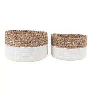 Cotton and rattan storage basket, round House Nordic Tanta (x2) image-1